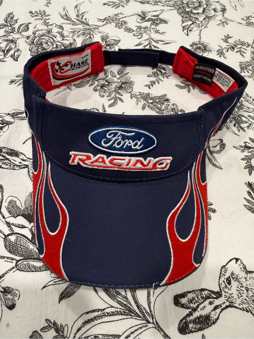 Chase Authentics Navy and Red Ford Racing Visor Y2K